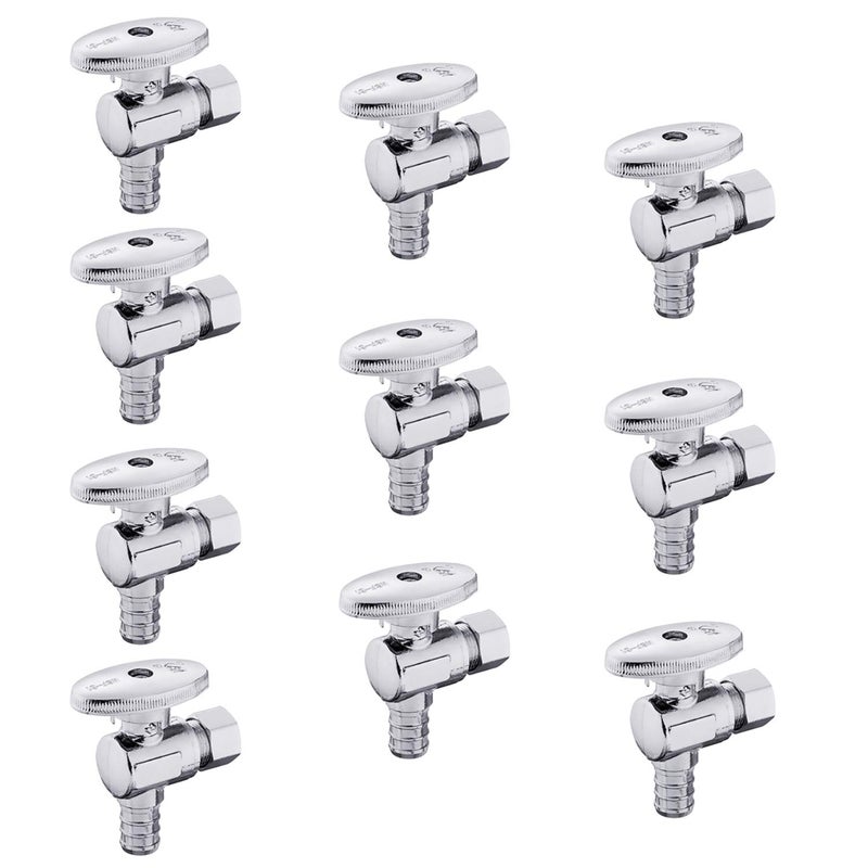 EFIELD 10-Pack EFIELD Shut off Valve 1/4 Turn Angle Stop Valve 3/8" OD Compression X 1/2" Pex Chrome Plated Brass,(VALVE076-10PCS) - Image 1